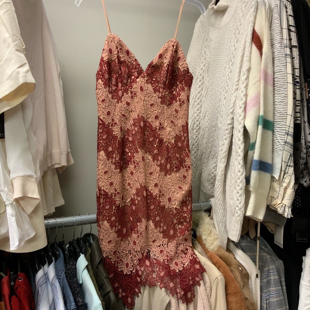 Bardot Two-Tone Lace Dress Berry Pink - Picture 3 of 4